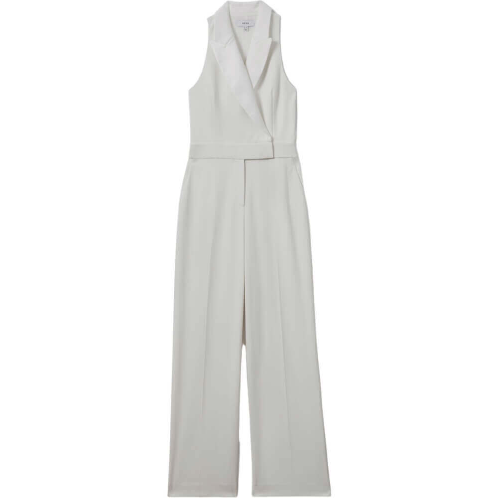 REISS LAINEY Double Breasted Satin Tux Jumpsuit